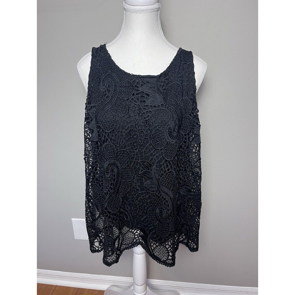 Ann Taylor Loft Medium Black Lace Lined Tank Top Dressy Medium Tie Sleeveless b2